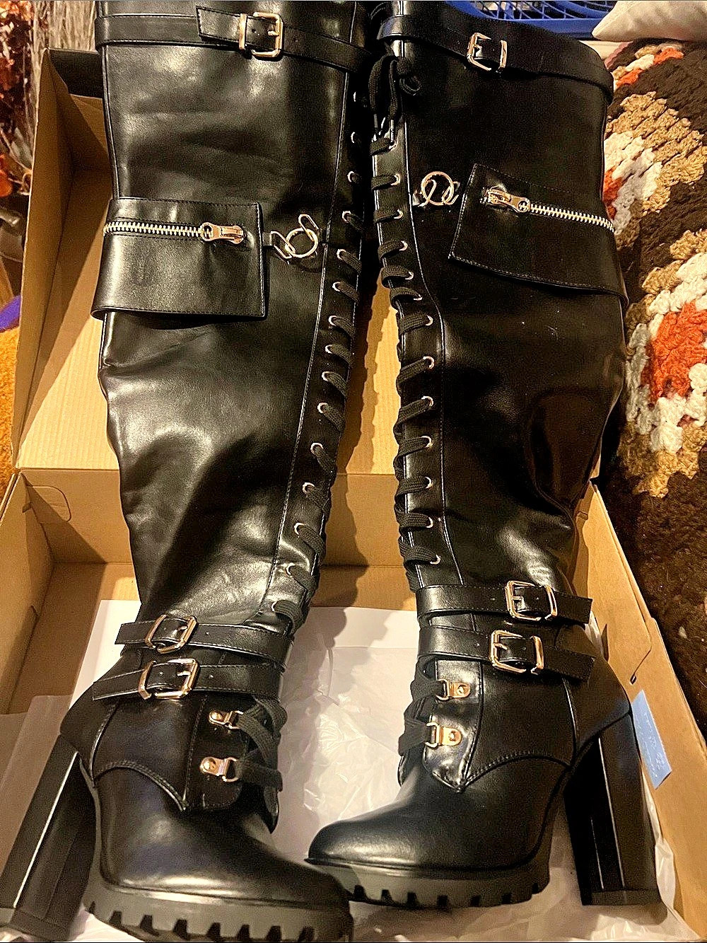Black Over-the-Knee Buckle Boots Like New